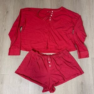 Aerie Cotton Mix Henley Long Sleeve Shirt and Boxer Set- M